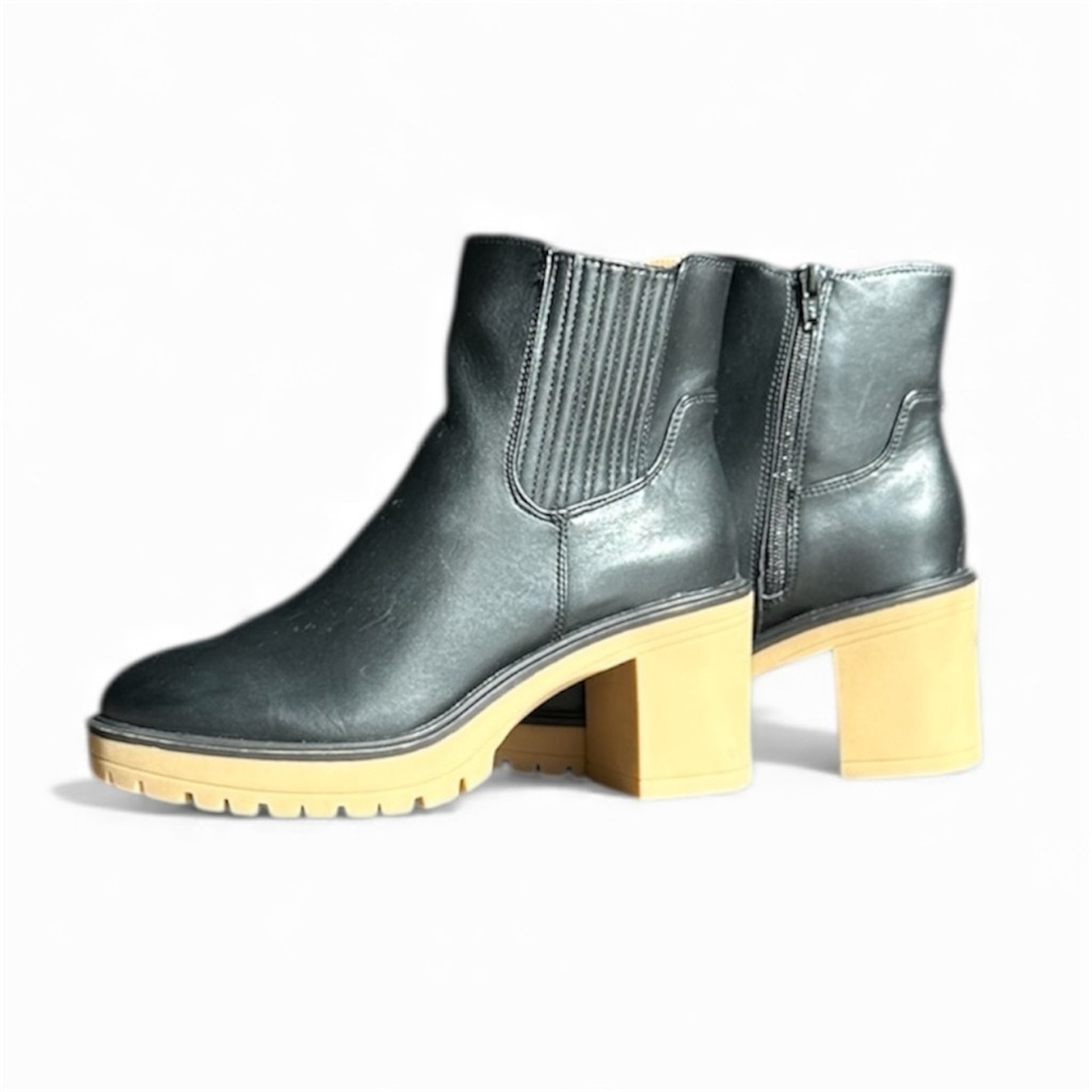 Black Lug Sole Combat Ankle Boots Chunky Block Heel 8 NWT